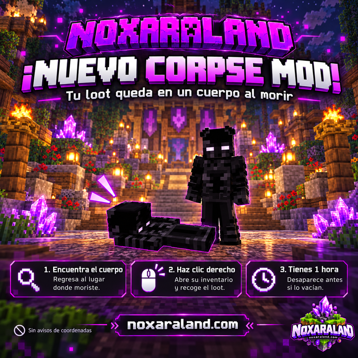 Nuevo Corpse Mod de Noxaraland: encuentra el cuerpo, haz clic derecho y recoge el loot antes de una hora